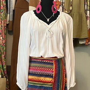 Dylan White Blouse with Multicolor Knit Skirt